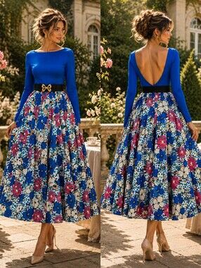 Victor Costa Vintage Floral Couture Gown Old Hollywood Garden Party Glam Medium